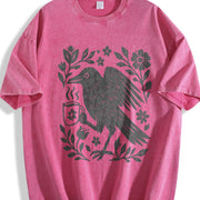 Boho Crow Bird Coffee Lover Vintage Washed T-Shirt in Red