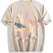 Empower and Rise Vintage Washed T-Shirt in Beige