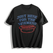 Just Here for the Wieners Cotton T-Shirt in Black