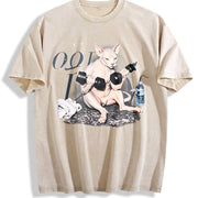 Sphynx Cat Workout Vintage Washed T-Shirt in Beige