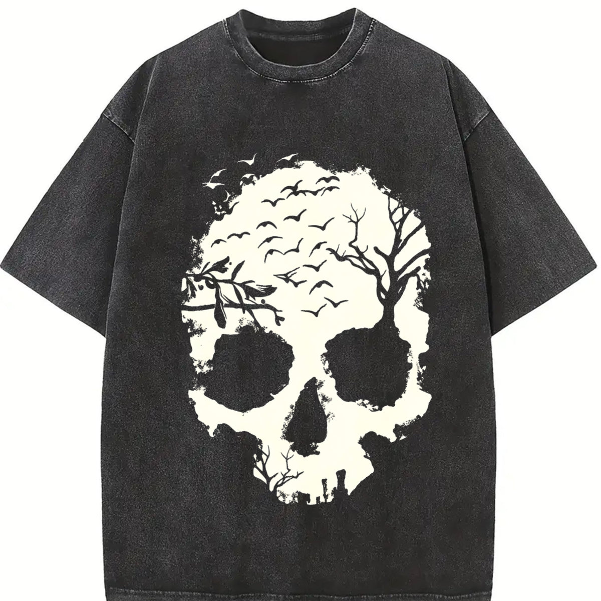 Melting Skull vintage washed oversized T-shirt in Black