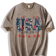 Patriotic USA 1776 Vintage Washed T-Shirt in Brown