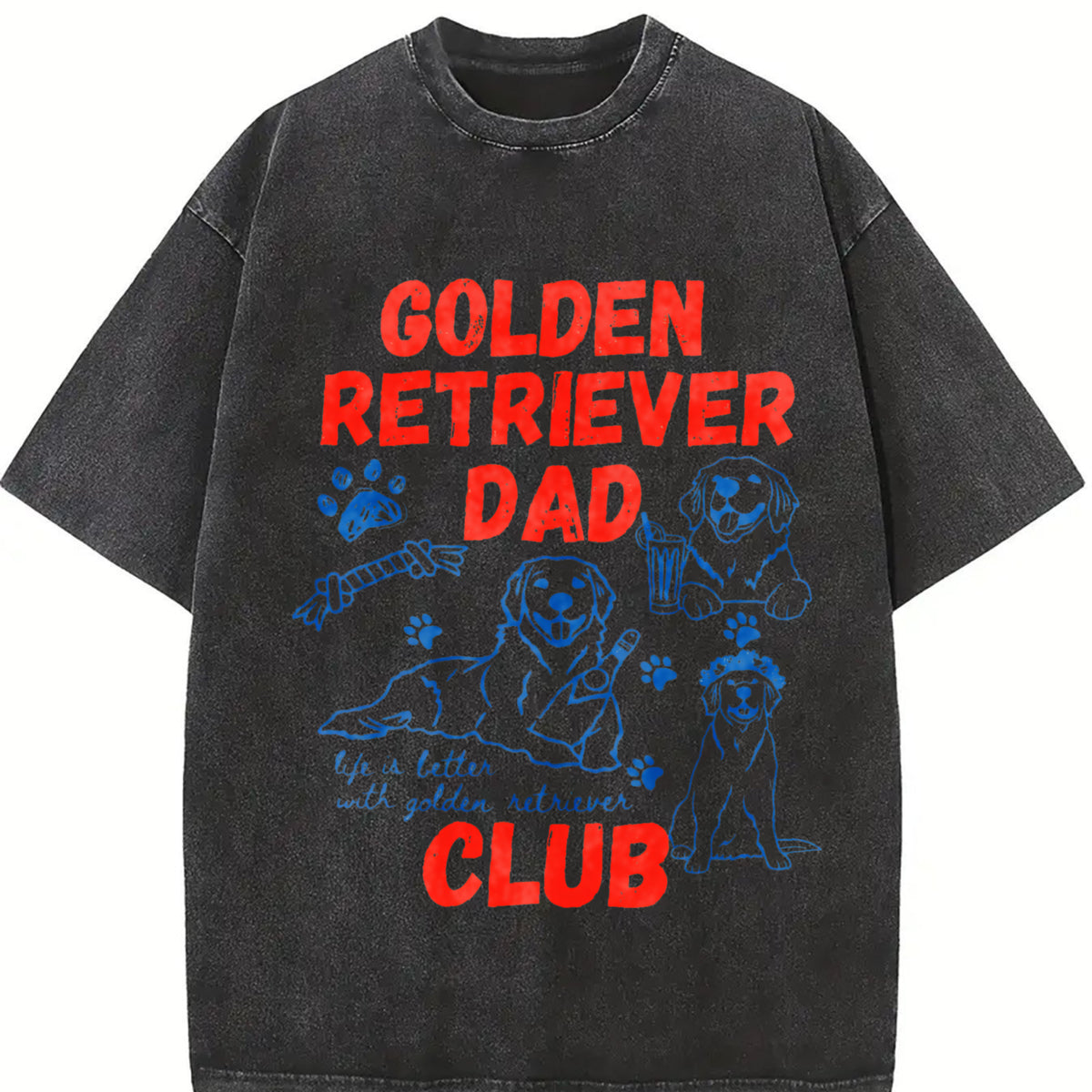 Golden Retriever Dad Club Vintage Washed T-Shirt in Black