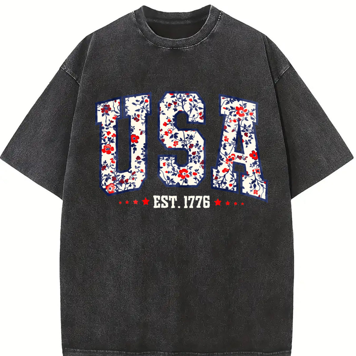 Floral USA American Girl USA Est 1776 vintage washed oversized T-shirt in Black