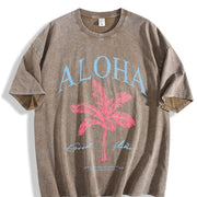 Aloha Palm Tree vintage washed oversized T-shirt in Brown