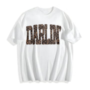 Retro Western Checkered Leopard Cotton T-Shirt in White