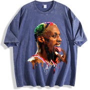 Dennis Tongue Out Hollywood 90's Basketball vintage washed oversized T-shirt in Blue