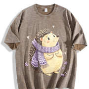 Short-sleeve with Scarf & Hedgehog Vintage Washed T-Shirt in Brown