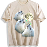Baby Seal Moon Howling to Moon 90s Vintage Washed T-Shirt in Beige
