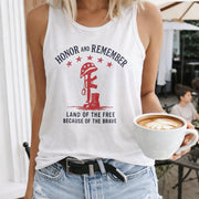 Land of the Free Because of the Brave Women's Color Cotton Tank Top in White