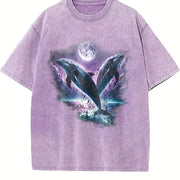 Two Dolphins Moon Ocean Mystical Dolfin Vintage Washed T-Shirt in Purple