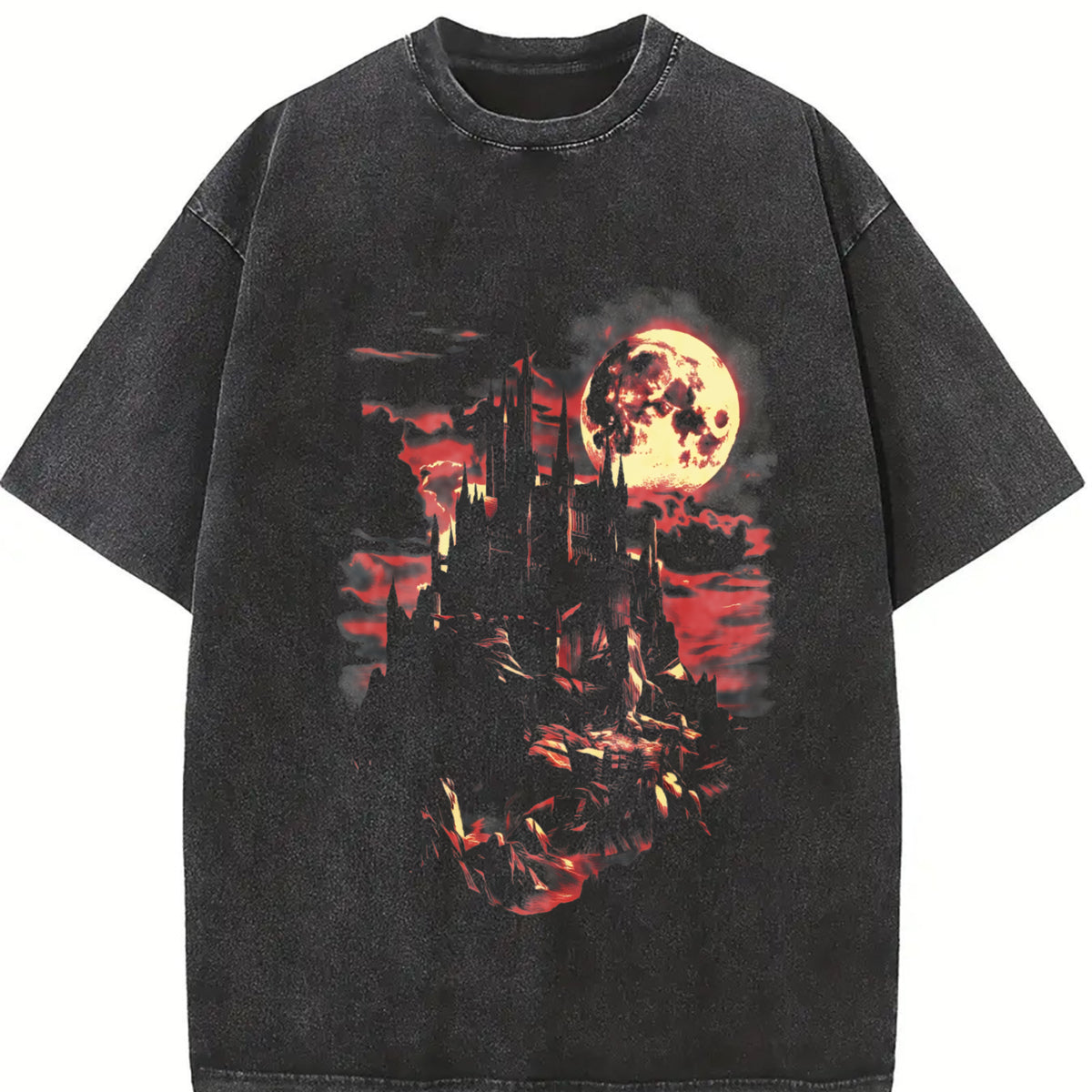 Medieval Dark Fantasy Castle Vintage Washed T-Shirt in Black