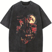 Medieval Dark Fantasy Castle Vintage Washed T-Shirt in Black
