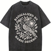 Radicalized by Basic Decency Floral Bird Vintage Washed T-Shirt in Black