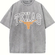 Texas Longhorn T Vintage Washed T-Shirt in Gray