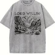 Lord Willin' and the Creek Don't Rise Western Christian Vintage Washed T-Shirt in Gray