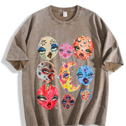 Cosmic Face Show Batik Brand Vintage Washed T-Shirt in Brown