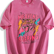 The Heavens are Roaring Bible verse Faith sayings vintage washed oversized T-shirt in Red