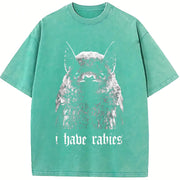 I Have Rabies Bat Grunge Y2k Unhinged Meme vintage washed oversized T-shirt in Blue