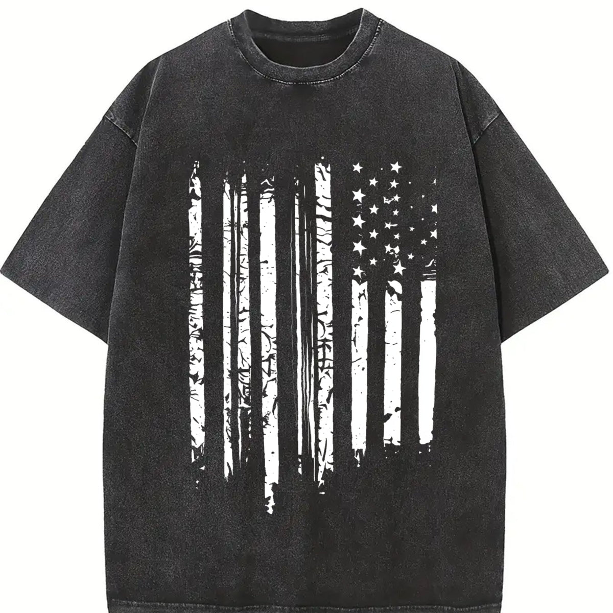 Distressed Black American Flag Vintage Washed T-Shirt in Black
