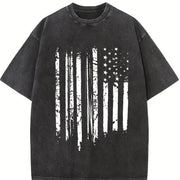 Distressed Black American Flag Vintage Washed T-Shirt in Black