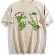 Frogs Chaos 90s Retro Animal Frog Vintage Washed T-Shirt in Beige