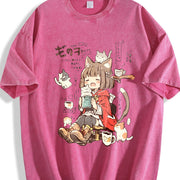 Spring and New Arrivals a Cat Ear Vintage Washed T-Shirt in Red