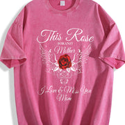 Mom Tribute Lover Heartfelt Cursive Rose Vintage Washed T-Shirt in Red