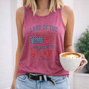 Land of the Free Because of the Brave 4th of July Women's Color Cotton Tank Top in Red
