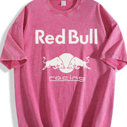 Black White Racing Best for Racing Lovers Starboy Bull Vintage Washed T-Shirt in Red