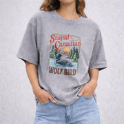 Stupid Canadian Wolf Bird vintage washed oversized T-shirt in Gray