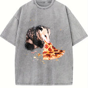Opossum Eating Pizza Vintage Washed T-Shirt in Gray