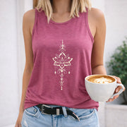 Sleeveless Racer Vest with Lotus Flower Women's Color Cotton Tank Top in Red