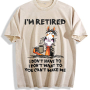 Ladies' with Cartoon Coffee Donkey Retired Vintage Washed T-Shirt in Beige
