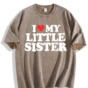 Made in USA I Love My Little Sister - Heart Fun vintage washed oversized T-shirt in Brown