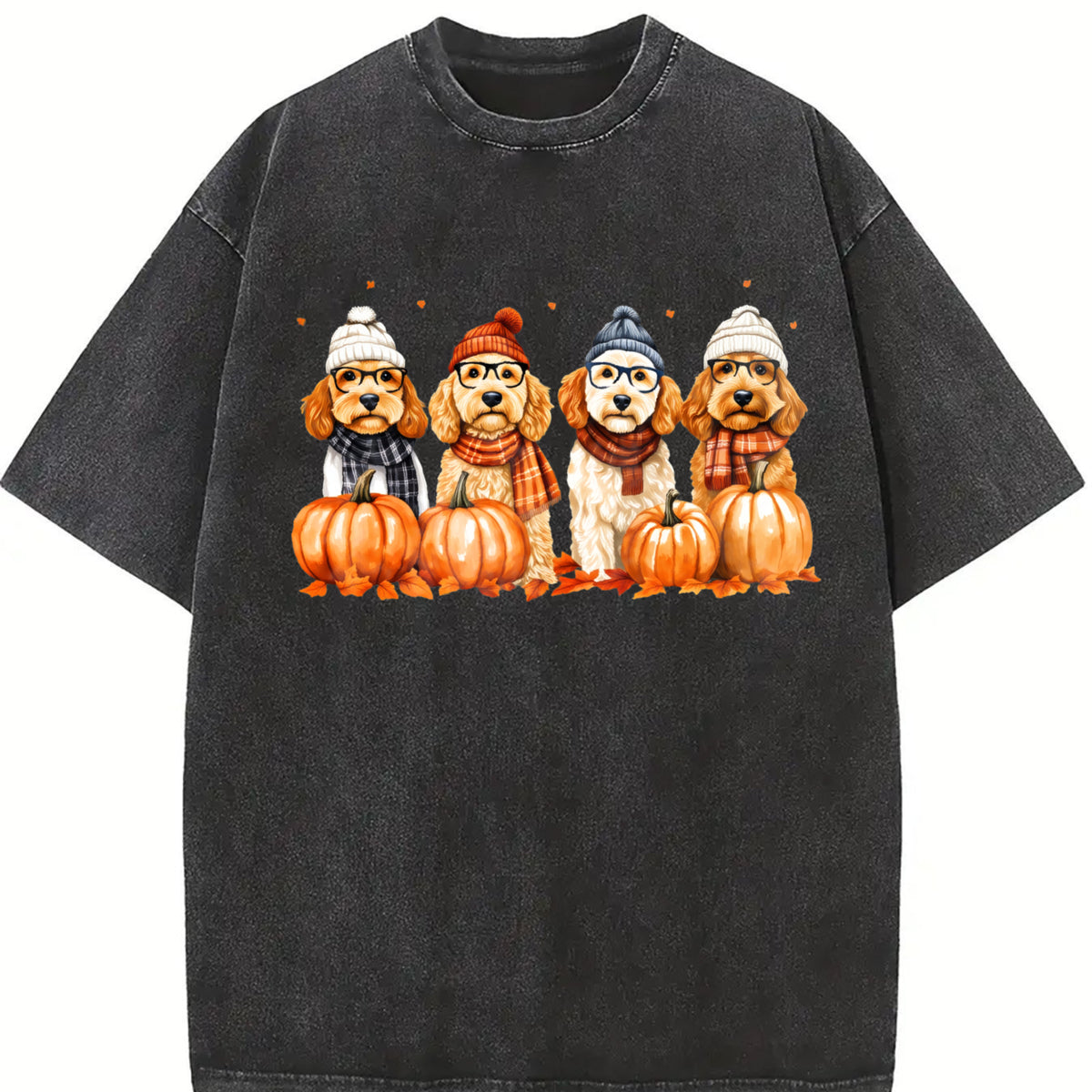 Goldendoodle Fall Doodle Mom Dad Vintage Washed T-Shirt in Black