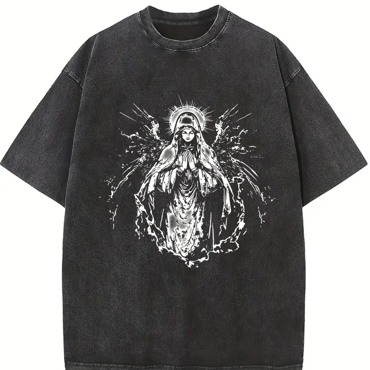 Virgin Mary Tank Religious Sleeveless Muscle Vintage Washed T-Shirt in Black