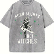 Burn Blunts Not Witches Marijuana Weed Smoker Stoner vintage washed oversized T-shirt in Gray