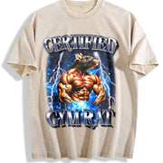 Certified Gym Rat 90s Vintage Washed T-Shirt in Beige