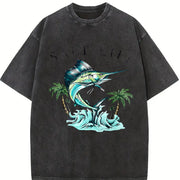 Saltwater Fishing Tank Vintage Washed T-Shirt in Black