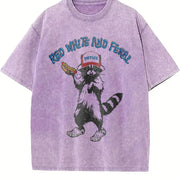 USA Red White Feral Racoon Hot dog Party America vintage washed oversized T-shirt in Purple