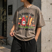 I Squirt on Juicy Wieners Vintage Washed T-Shirt in Brown