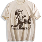Cowboy Cat Western Cat Vintage Washed T-Shirt in Beige