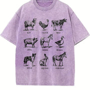 Retro Farm Animals Vintage Washed T-Shirt in Purple