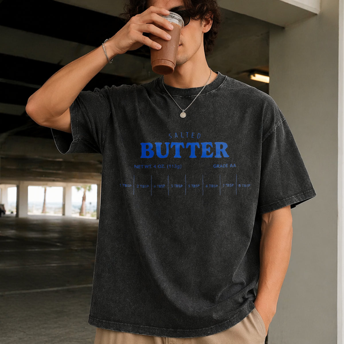 Salted Butter Retro Vintage Washed T-Shirt in Black