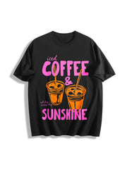 Iced Coffee and Sunshine Iced Coffee Lover Vibes Coffee Cotton T-Shirt in Black