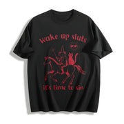 Wake Up Baddies It's Time to Misbehave Cotton T-Shirt in Black