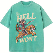 The Hell I Won't Cowgirl Tiger vintage washed oversized T-shirt in Blue