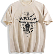 Retro Ariat Bull Skull Vintage Washed T-Shirt in Beige
