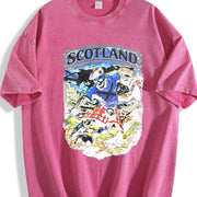 Scotland Skeleton Tartan Kilt Football Sleeveless Tank Vintage Washed T-Shirt in Red